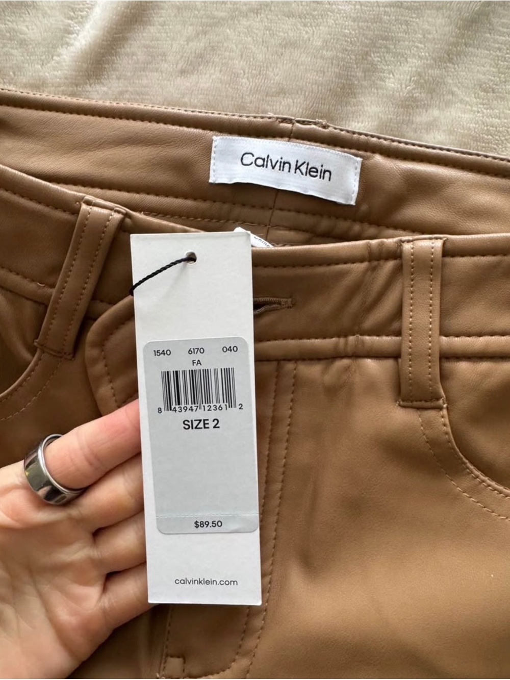 Calvin Klein Kids Faux Leather Jeans in Camel